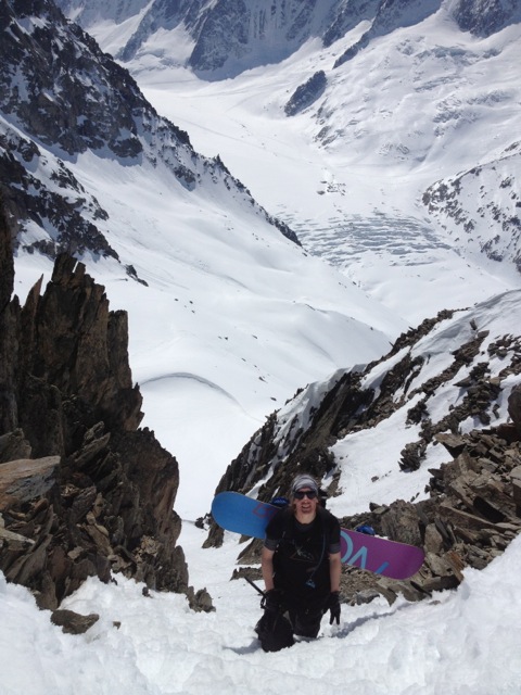 Cecile near the top of the couloir up to the Col du Passon