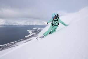 Splitboarder Enjoying Powder Snow
