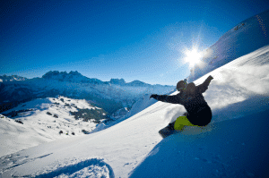 Snowboarder in fresh powder